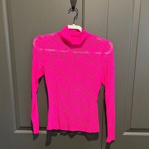 By Anthropologie Sheer Lace Turtleneck in Pink-Size Medium